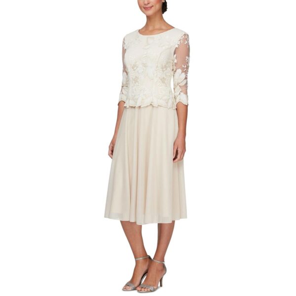 Alex Evenings Womens Floral-Embroidered Calf Midi Dress